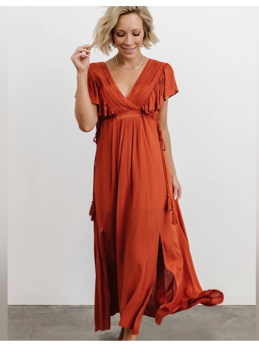 Baltic Born Rust Orange V-Neck Maxi Dress